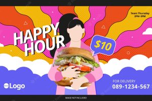 Happy hour for burger banner design