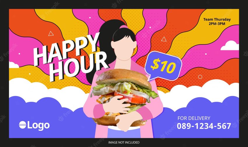 Happy hour for burger banner design