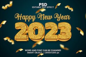 Happy new year 2023 luxury 3d editable text effect premium psd with background