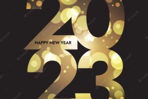 Happy new year background with gold bokeh lights design
