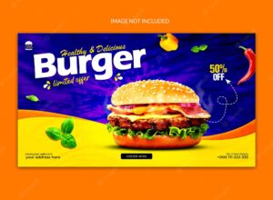 Healthy and delicious burger web banner post.