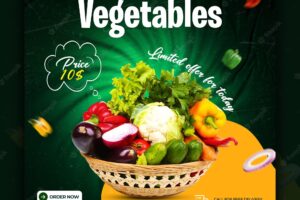 Healthy vegetables and food promotion social media instagram post banner design template premium