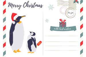 Holiday greeting card with emperor penguins