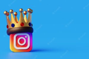 Instagram logo with a crown set for being the best social network and with copy space