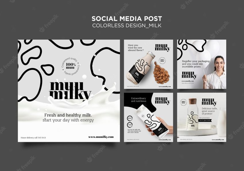 Instagram posts collection for milk with colorless design