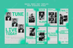 Instagram stories collection for male musician with neon gradients