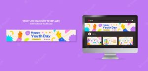 International youth day colorful youtube banner template