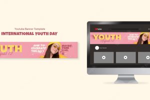 International youth day youtube banner template with teenage girl