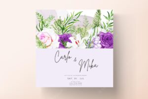 Invitation card template with beautiful purple floral