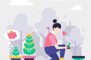 Landing page concept with woman watering