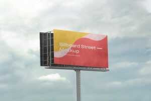 Large billboard mockup on cloudy sky