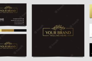 Leaf beauty gold frame logo  and business card