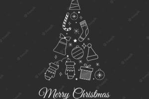 Lettering merry christmas and happy new year christmas elements folded in the shape of a christmas tree