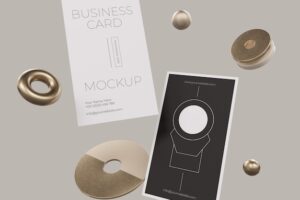 Levitating metallic copper business card mock-up