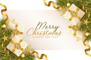 Lovely merry christmas golden and white realistic greeting design