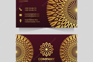 Luxury business card template with golden ornamental mandala arabesque design
