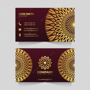 Luxury business card template with golden ornamental mandala arabesque design