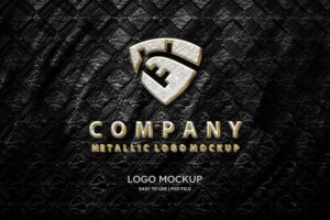 Luxury metallic logo mockup on dark wall