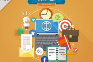 Marketing background with tools and icons
