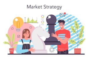 Marketing concept market research and analysis company promotion pricing strategy market trends development isolated flat vector illustration