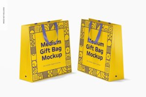 Medium gift bags with ribbon handle mockup