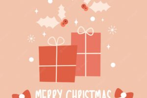 Merry christmas card with red gift boxes