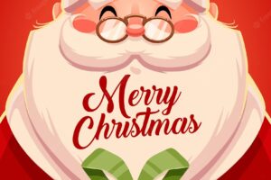 Merry christmas greeting cards retro design. santa holding gift box. vector illustration