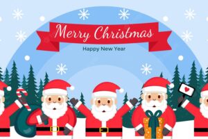 Merry christmas and happy new year banner santa claus