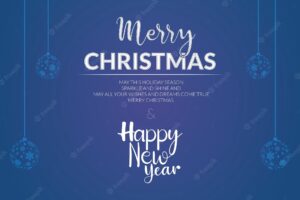 Merry christmas and happy new year. decorative blue background with hanging ice baubles