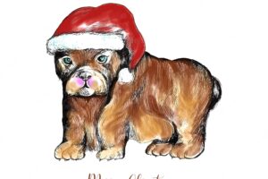 Merry christmas and happy new year greeting card cute dog background