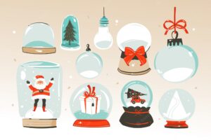 Merry christmas and happy new year time big  snow globe sphere illustrations collection set isolated on white background