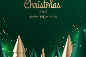 Merry christmas and happy new year xmas festive background with realistic 3d christmas tree