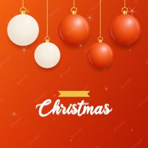 Merry christmas red background with white and red hanging balls horizontal christmas posters greeting cards vector illustration