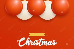 Merry christmas red background with white and red hanging balls horizontal christmas posters greeting cards vector illustration