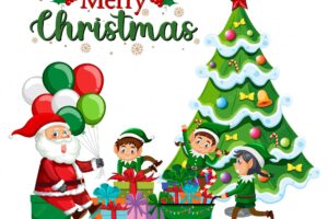 Merry christmas text with cartoon character
