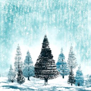 Merry christmas trees and happy new year winter card background