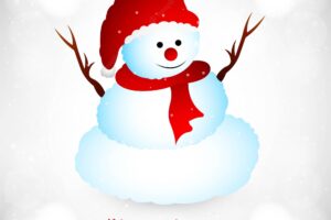 Merry christmas with happy snowman in winter card background