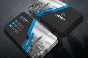 Mockup of business card with photo of city