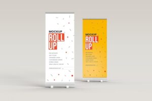 Mockup of standing banner and roll up banner