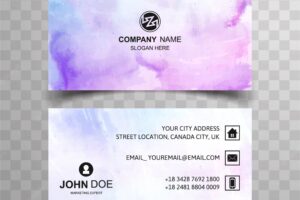Modern business card with purple watercolor shapes