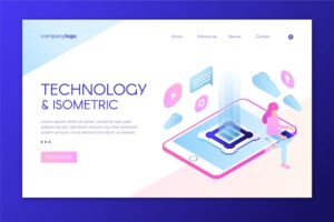Modern landing page with isometric tablet