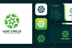 Modern leaf circular logo design and business card