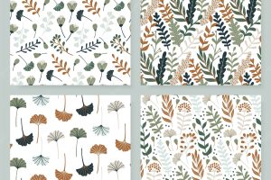 Modern seamless pattern with leaves, flowers and floral elements.