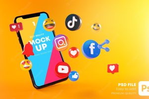 Most popular social media apps with phones mockup