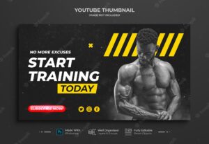 Muscle toning fitness workout youtube channel thumbnail and web banner template