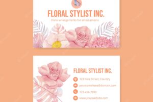 Name card template with pastel tropical flower conceptwatercolor style