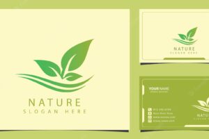 Nature logo with gradient green leaf concept and business card design