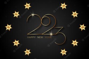 New year 2023 new year card realistic christmas decor christmas trees bengal lights and fireworks