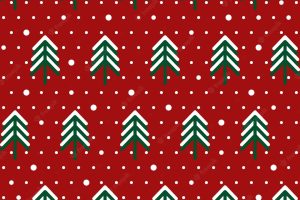 New year abstract seamless pattern with fir trees and snowballs on dark red warm background.