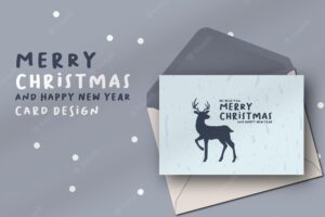 New year greeting card design with snow and christmas tree